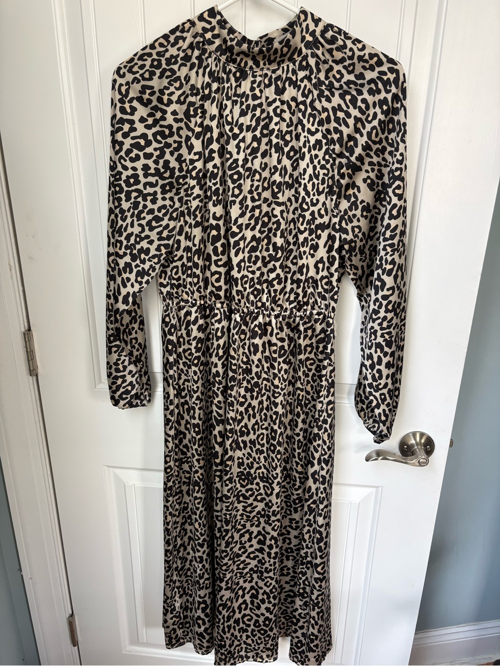 Loft Leopard Print Long Sleeve Midi Dress - Black on Cream